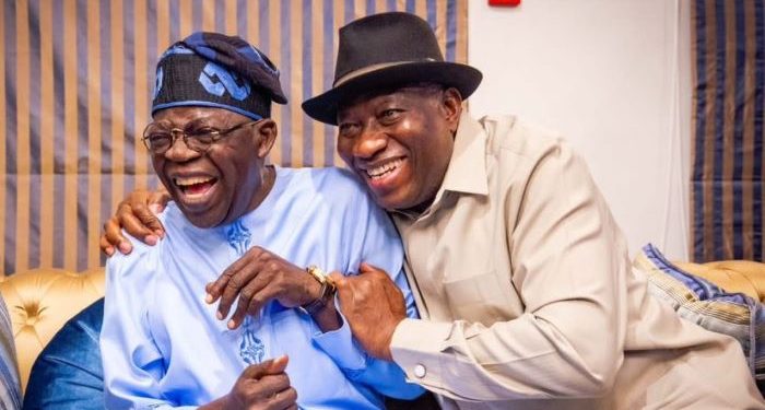 Bola Tinubu left and Goodluck Jonathan right