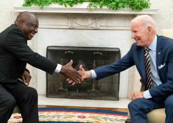 President President Ramaphosa having a handshake with President Biden