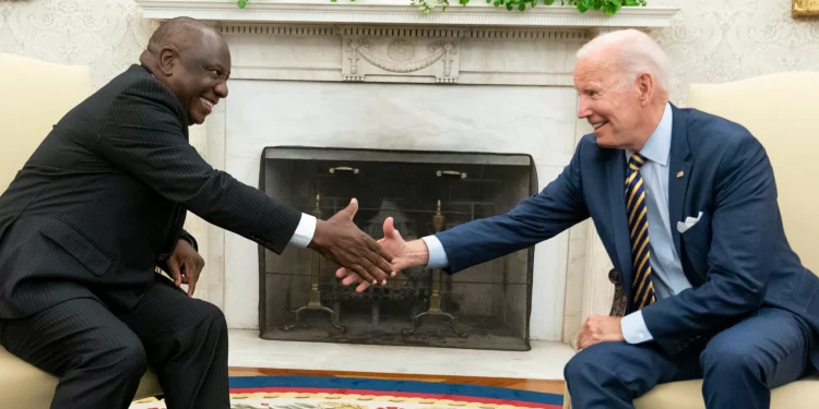 President President Ramaphosa having a handshake with President Biden