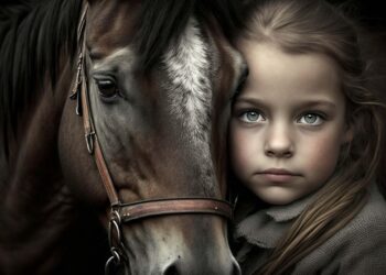 a child and a Horse