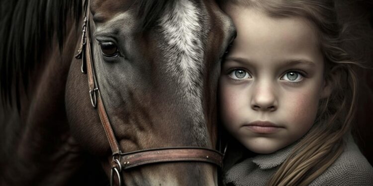 a child and a Horse